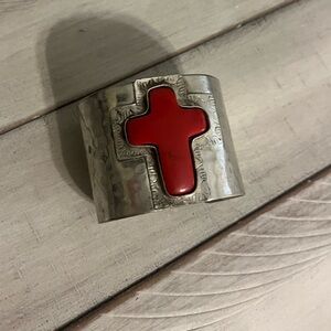 Silver Cuff w/ Red Cross